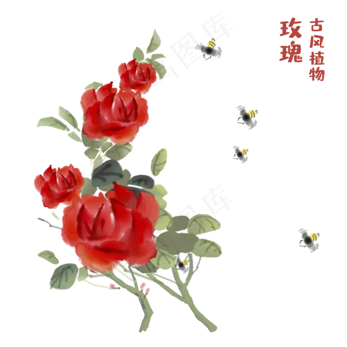 古风植物玫瑰素材,免抠元素(2000*2000px 300 dpi )psd模版下载