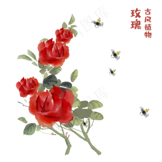 古风植物玫瑰素材,免抠元素