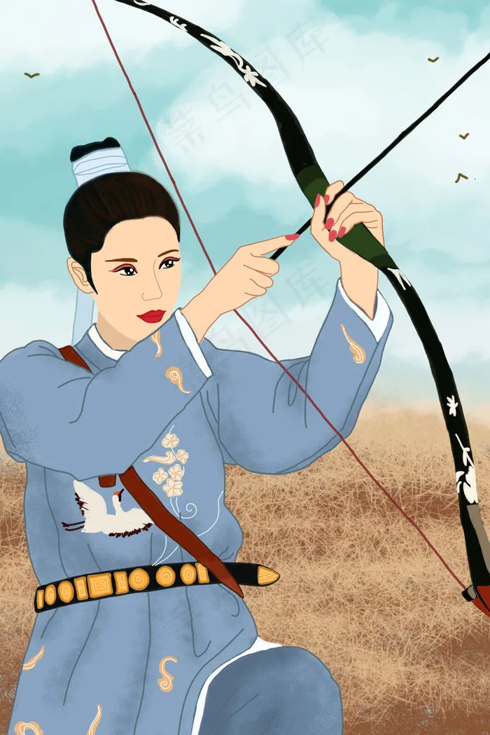 国潮中国传统文化之汉服服饰古装射箭(3545X5315(DPI:300))psd模版下载
