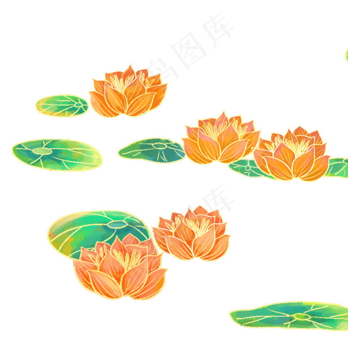 彩色荷叶荷花(2000X2000(DPI:300))psd模版下载