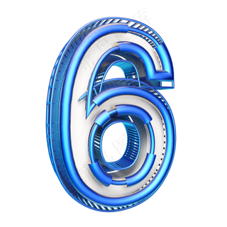 科技蓝倒计时数字6可商用,免抠元素艺术字
