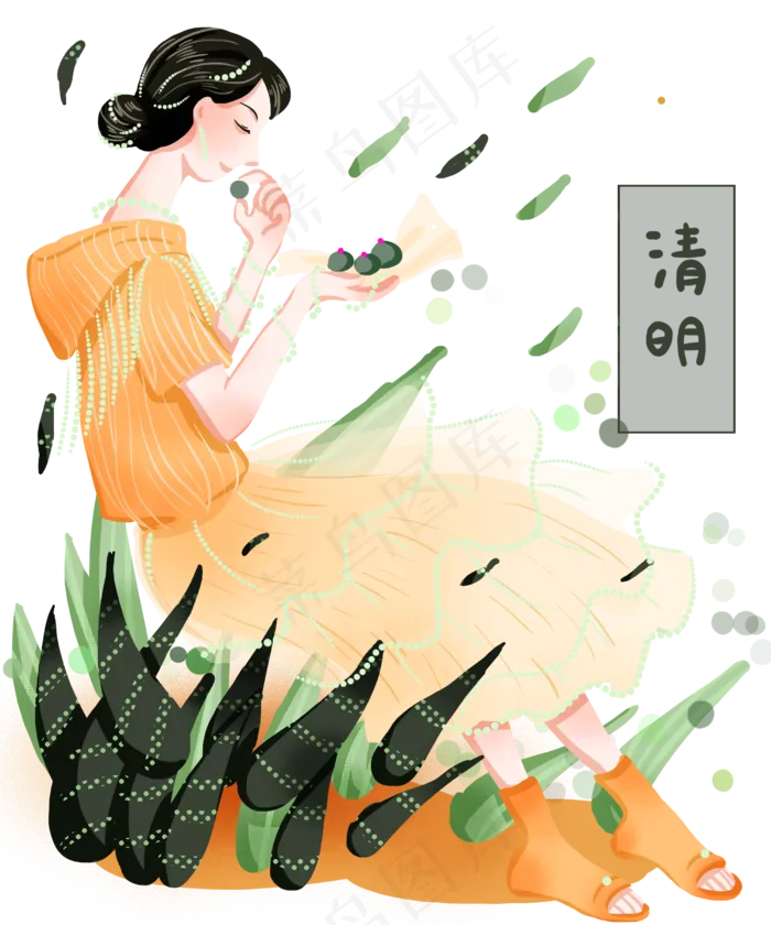 清明节吃青团女孩