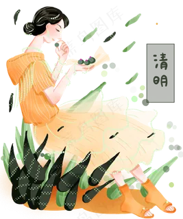 清明节吃青团女孩 清明节吃青团女孩