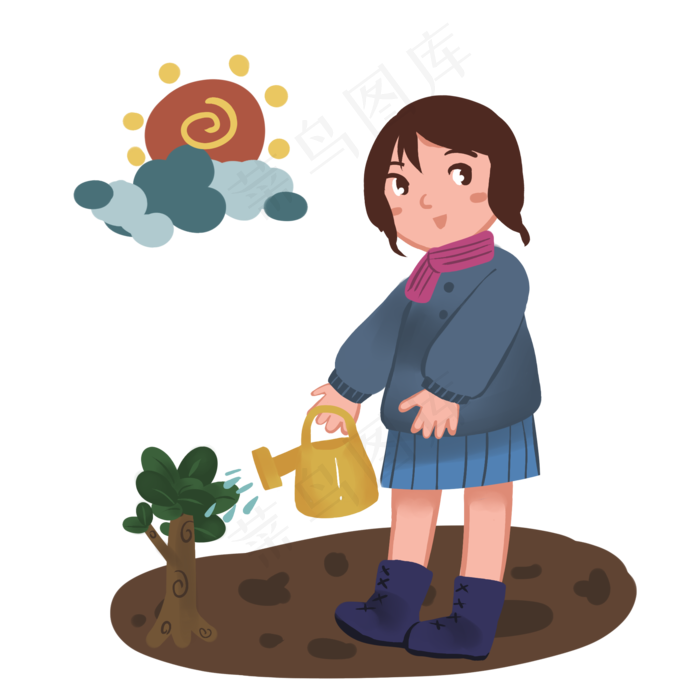 植树节浇树的小女孩