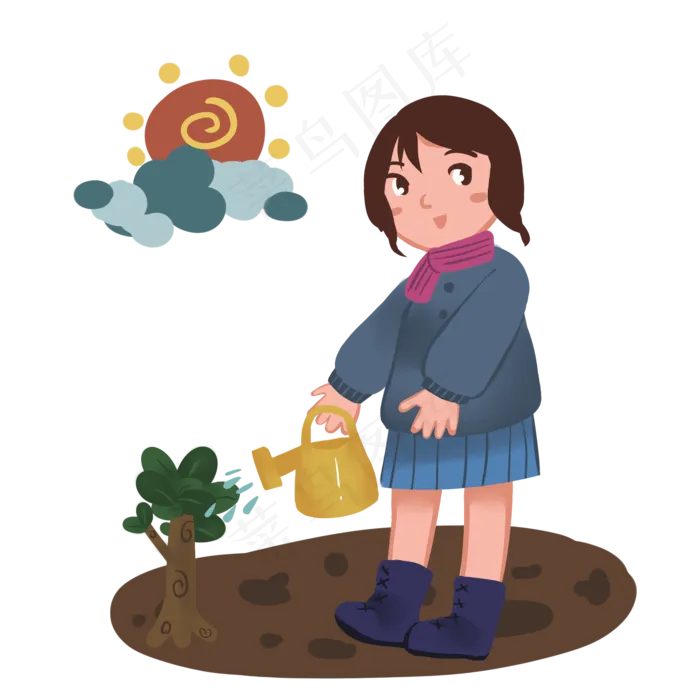 植树节浇树的小女孩