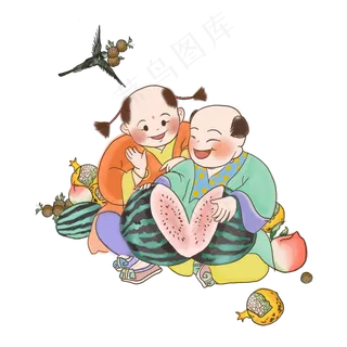 中国娃娃传统瓜果多福欢乐可爱P