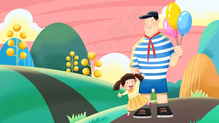 卡通手绘风儿童节节日配图(2880*1620px 300 dpi )psd模版下载