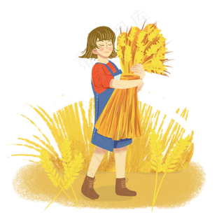 芒种拾麦女孩png素材