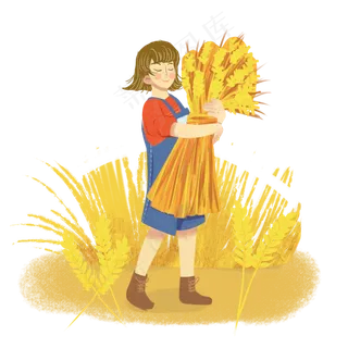 芒种拾麦女孩png素材