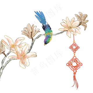 花鸟新年装饰,免抠元素
