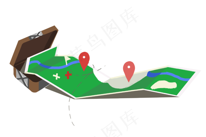 手绘箱子里的地图,免抠元素