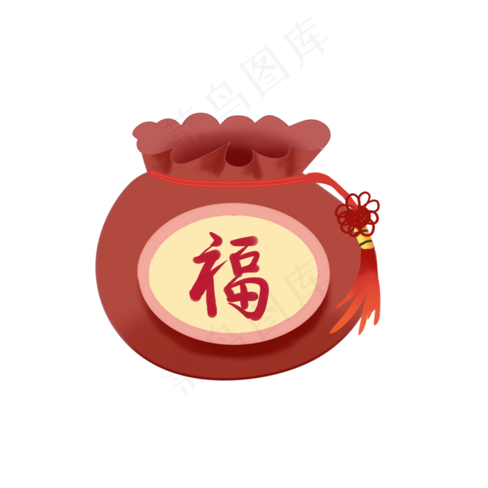 新春手绘红色喜庆福袋,免抠元素