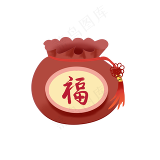 新春手绘红色喜庆福袋,免抠元素