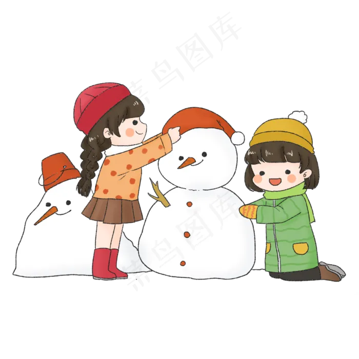 立冬时节姐姐和妹妹一起堆大雪人,免抠元素(2000*2000px 300 dpi )psd模版下载