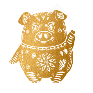 2019新年手绘卡通剪纸猪,免抠元素