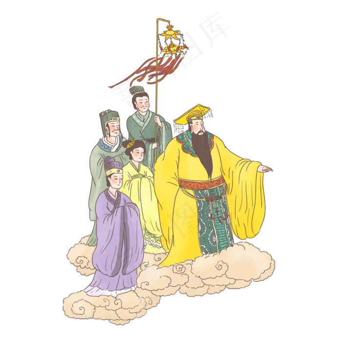 手绘中国古代神话传说玉帝出巡,免抠元素