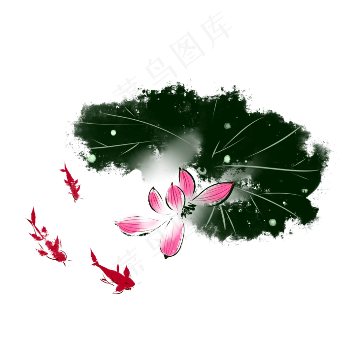 中国风水墨荷花红鲤鱼(2000X2000(DPI:299))psd模版下载