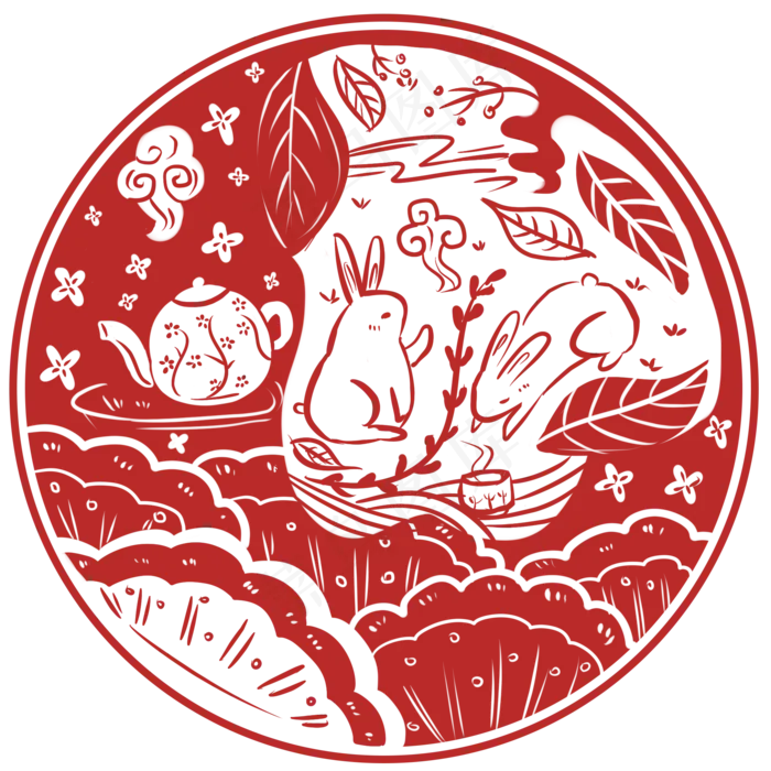 中秋节玉兔月饼国风剪纸免抠PNG