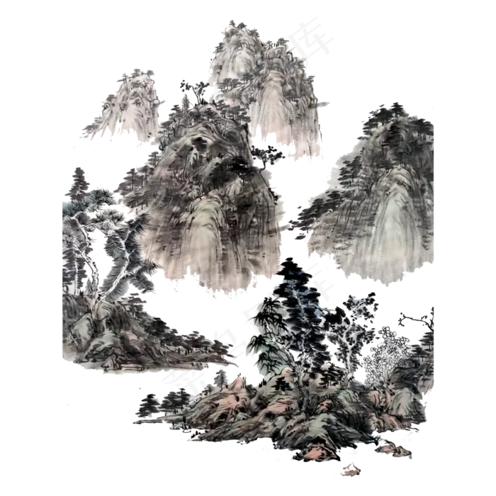 中国水墨山水峰峦山石PNG,免抠元素(3000X3000(DPI:300))psd模版下载
