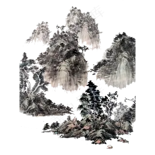 中国水墨山水峰峦山石PNG,免抠元素