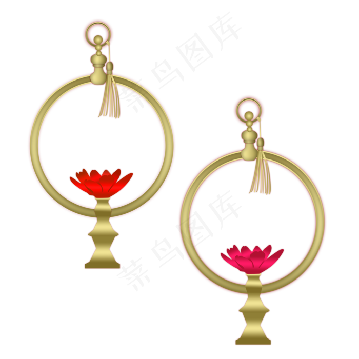 中国风金色圆框莲花手绘,免抠元素(2000X2000(DPI:300))psd模版下载