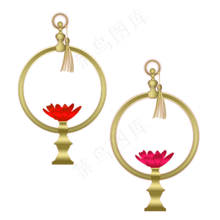 中国风金色圆框莲花手绘,免抠元素