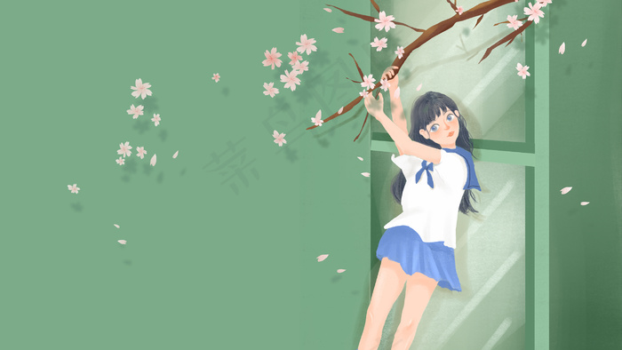 春天文艺花季女孩(2880X1620(DPI:300))psd模版下载
