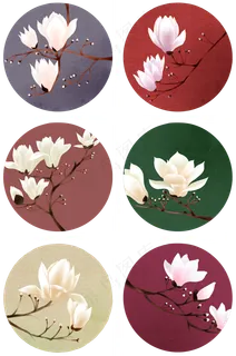 复古装饰画玉兰花树合集,免抠元素