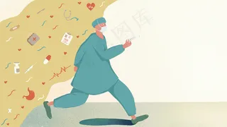 暖色系劳动节卡通小清新医生奔跑配图