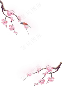古风花鸟装饰梅花樱花边框,免抠元素