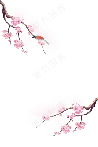 古风花鸟装饰梅花樱花边框,免抠元素