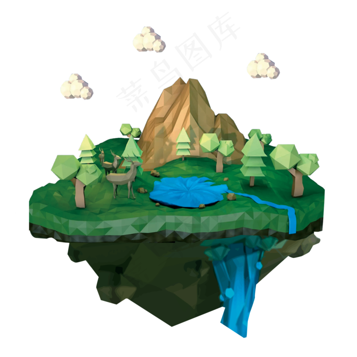 绿色悬空岛上的小动物,免抠元素