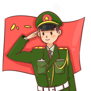 八一建军节在红旗下敬礼的军官