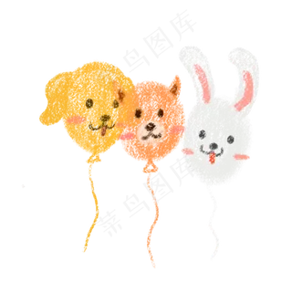 蜡笔粉笔儿童节动物气球,免抠元素