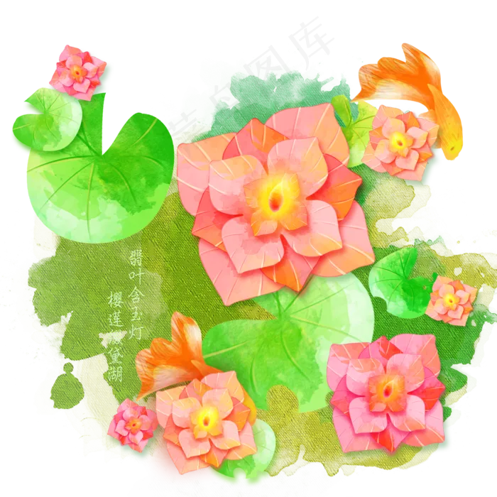 小清新处暑河畔河灯与荷叶(2000X2000(DPI:300))psd模版下载