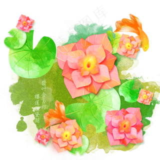 小清新处暑河畔河灯与荷叶