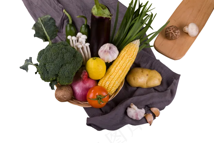 蔬菜水果食材玉米菜花茄子韭菜(5616X3744(DPI:72))psd模版下载