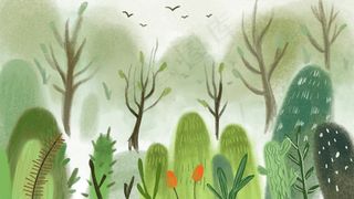 水墨风景简约干净水彩绿色系文艺清新手绘