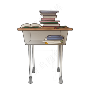 中学课桌书籍高考学习手绘棕色暖