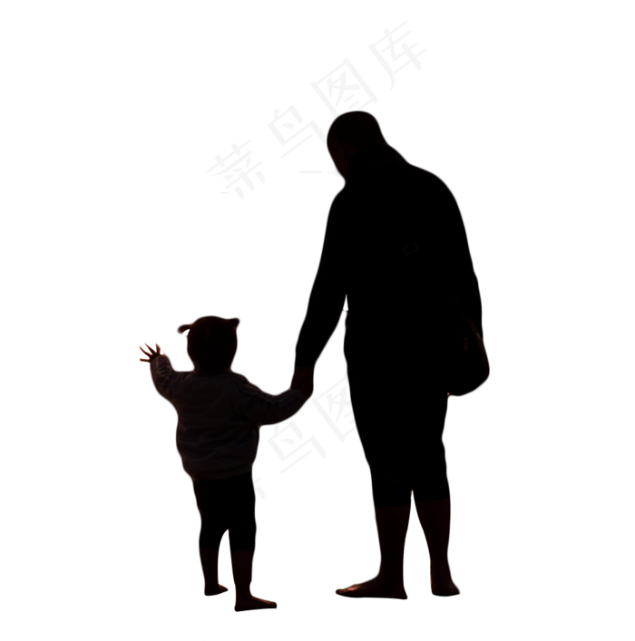 父亲拉女儿手看落日