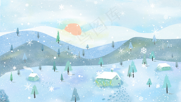 大雪节气冬天冬季冰雪覆盖唯美雪花景色(2880*1620px 300 dpi )psd模版下载