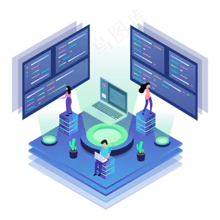 蓝色2.5d互联网科技元素,免抠元素