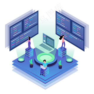 蓝色2.5d互联网科技元素,免抠元素