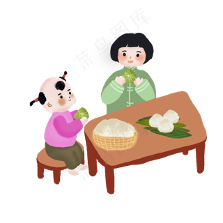 吃粽子小孩人物png素材