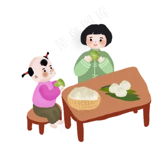 吃粽子小孩人物png素材