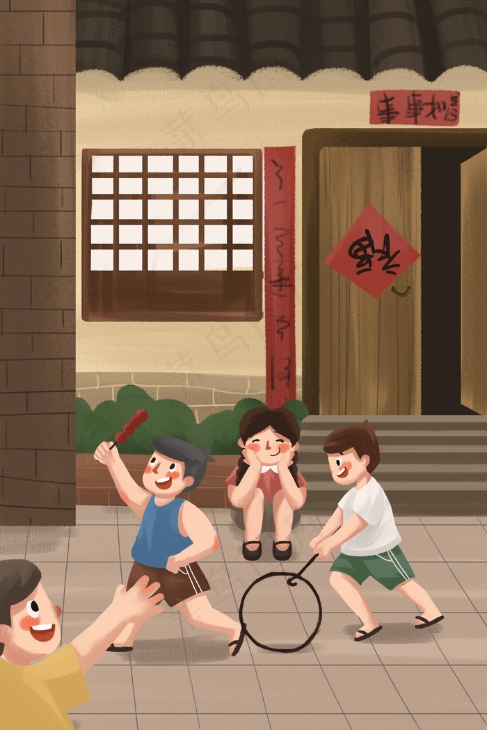 儿童记忆旧时代童年游戏老房子夏天(3545*5315px 300 dpi )psd模版下载