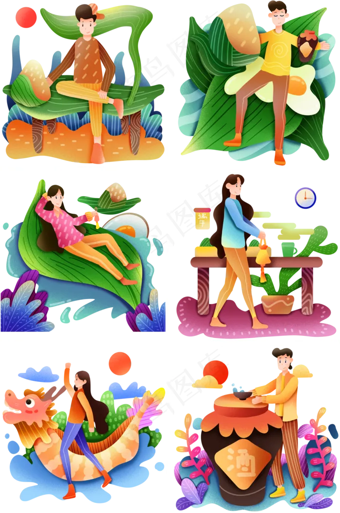 端午节吃粽子男孩合集(2000X3020(DPI:300))psd模版下载