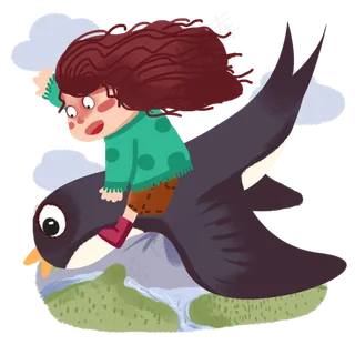 春分骑在燕子身上的小女孩,免抠元素