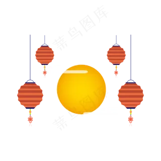 矢量手绘卡通灯笼月亮,免抠元素