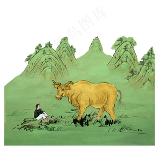 农历节气清明踏青黄牛牧童PNG春色,免抠元素